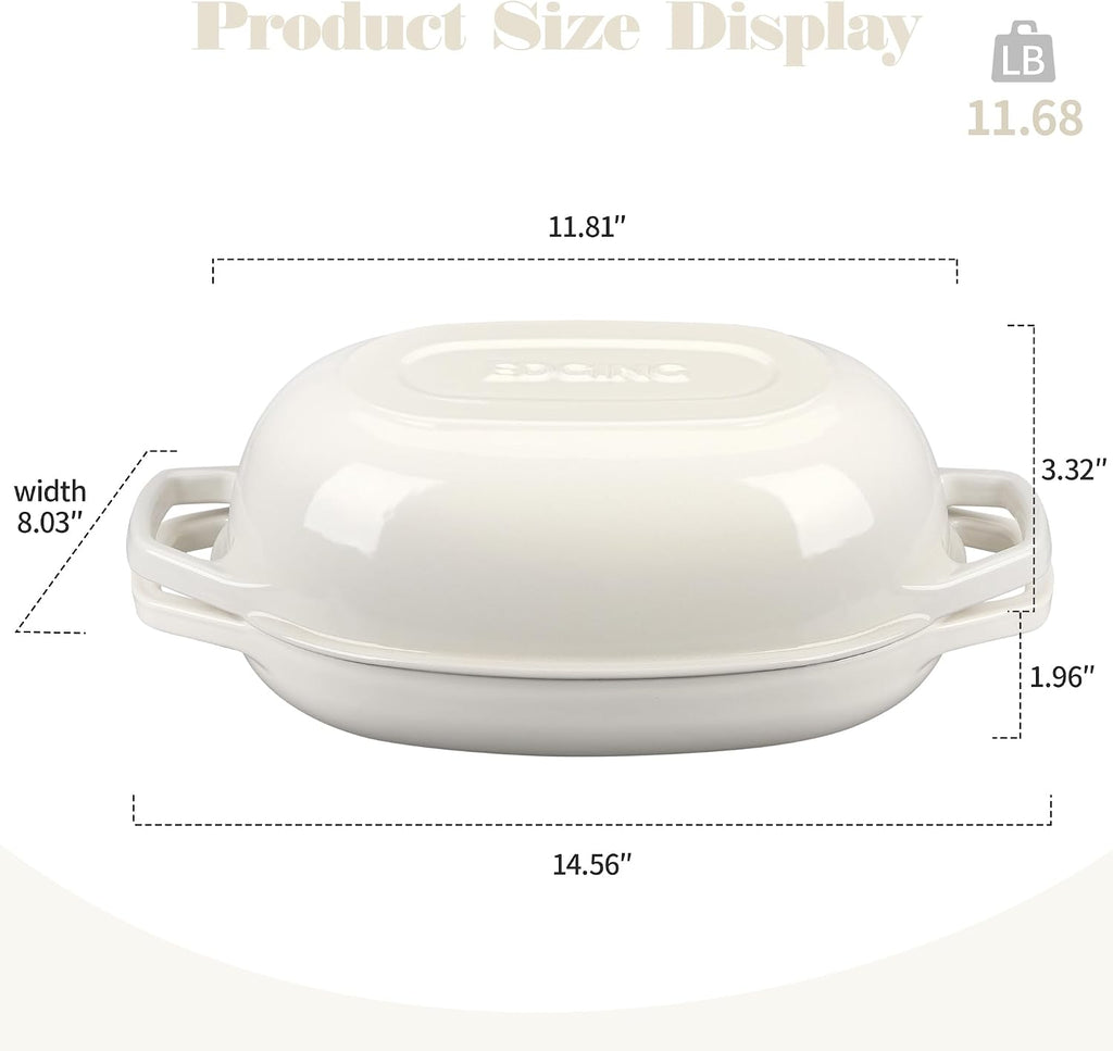 EDGING CASTING Enameled Cast Iron Oval Dutch Oven Pot with Lid, Dutch Oven for Sourdough Bread Baking, Bread Oven, Bread Dutch Oven, Oval Bread Pan, 5qt, White
