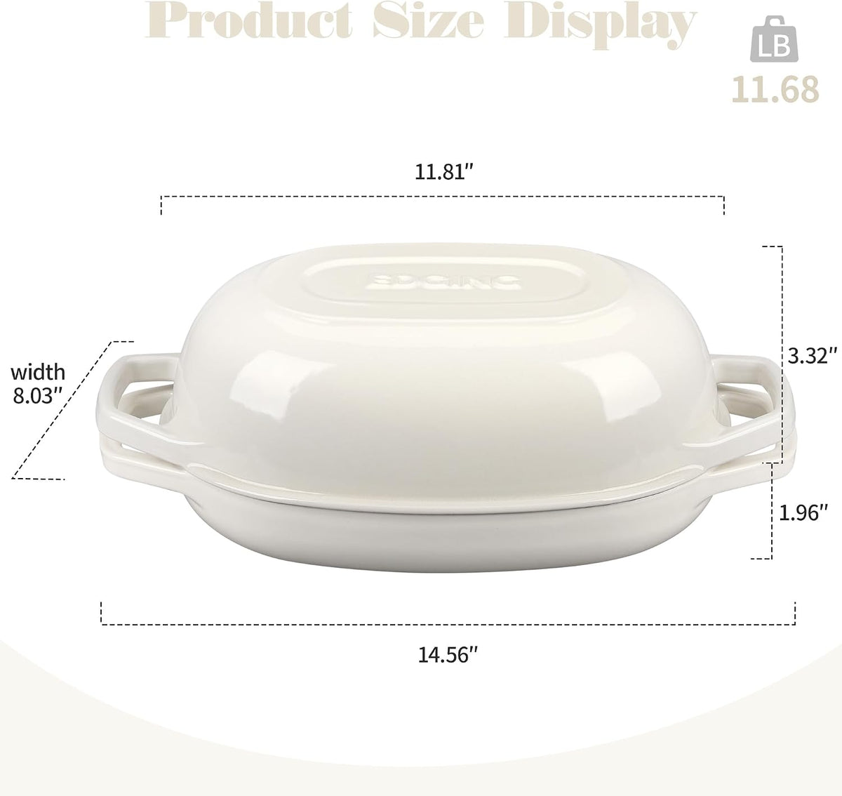 EDGING CASTING Enameled Cast Iron Oval Dutch Oven Pot with Lid, Dutch Oven for Sourdough Bread Baking, Bread Oven, Bread Dutch Oven, Oval Bread Pan, 5qt, White