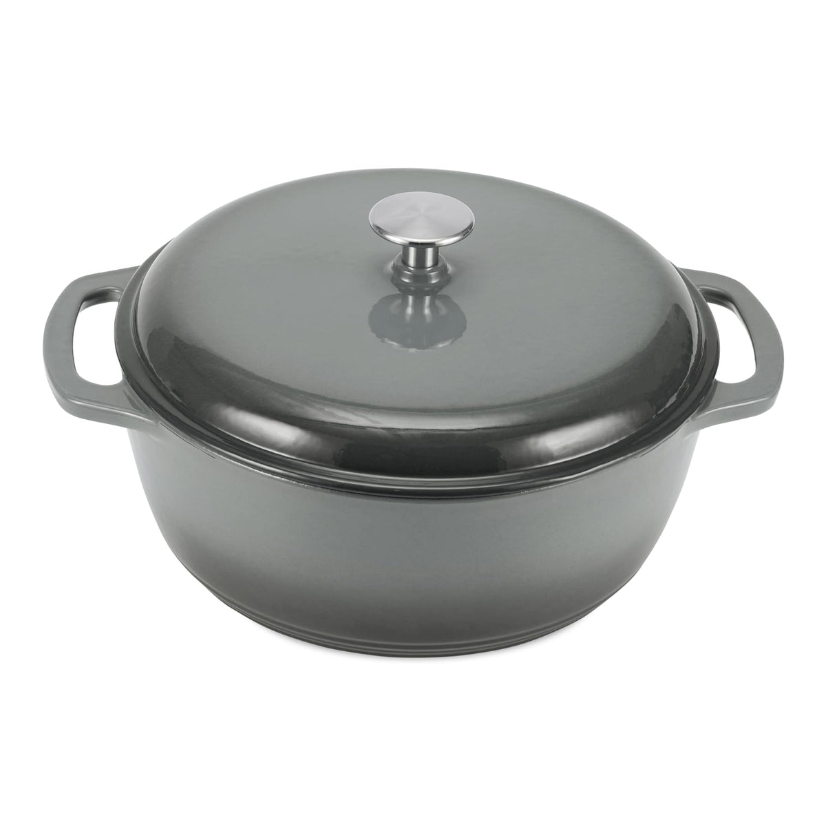 Amazon Basics Enameled Cast Iron Dutch Oven Pot With Lid, 6-Quart, Round, Dual Handles, Heavy-Duty, Oven Safe for Stews, Roasting & Baking, Blue