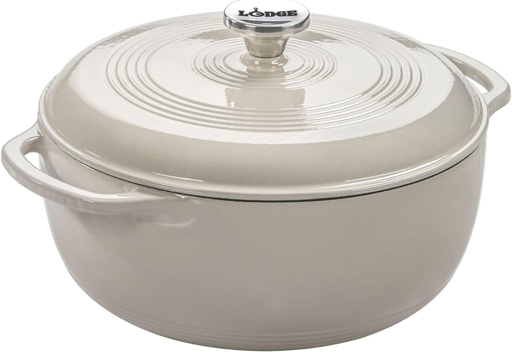 Lodge Essential Enamel Cast Iron Dutch Oven, 6 Quart, Oyster White