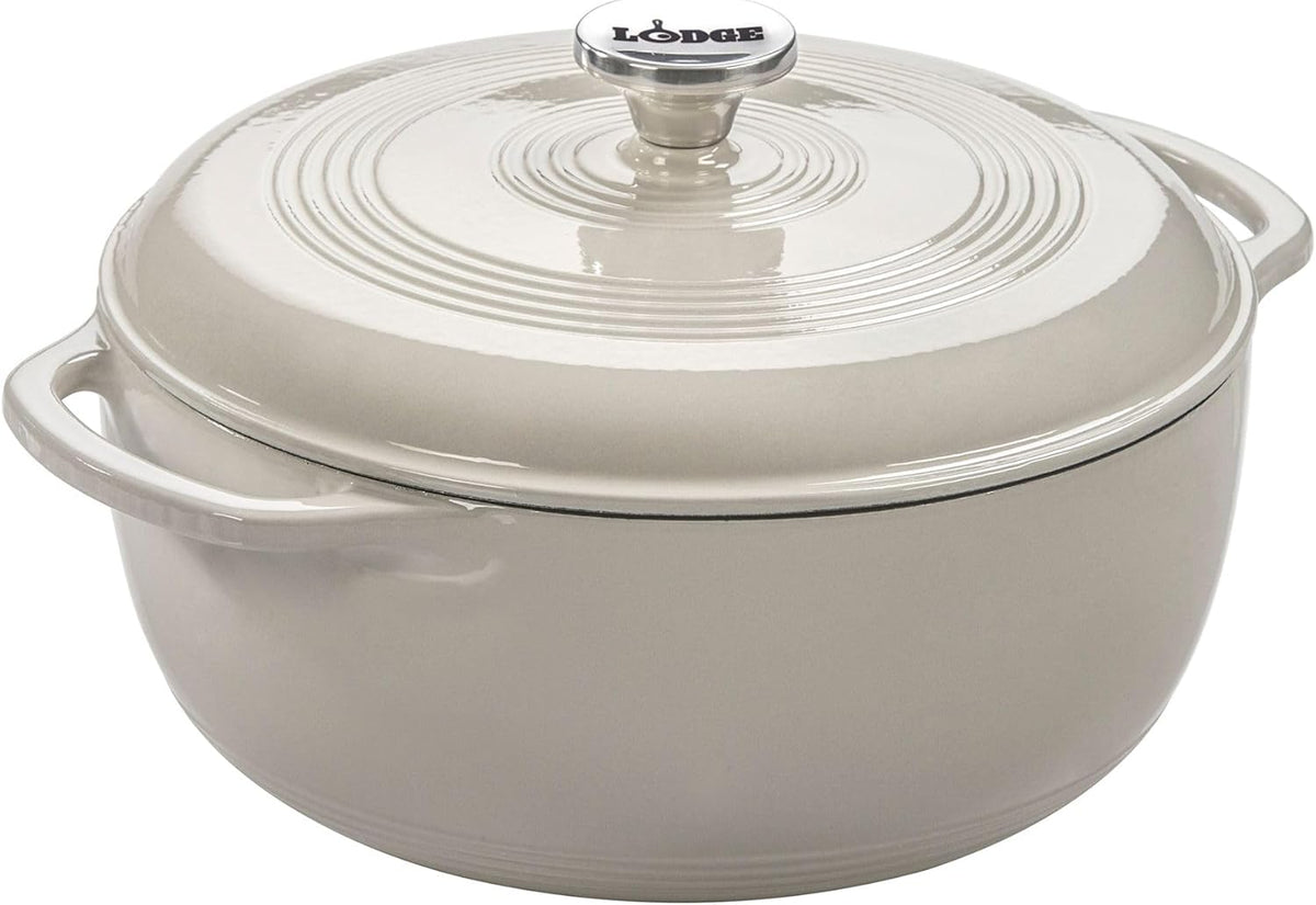 Lodge Essential Enamel Cast Iron Dutch Oven, 6 Quart, Oyster White