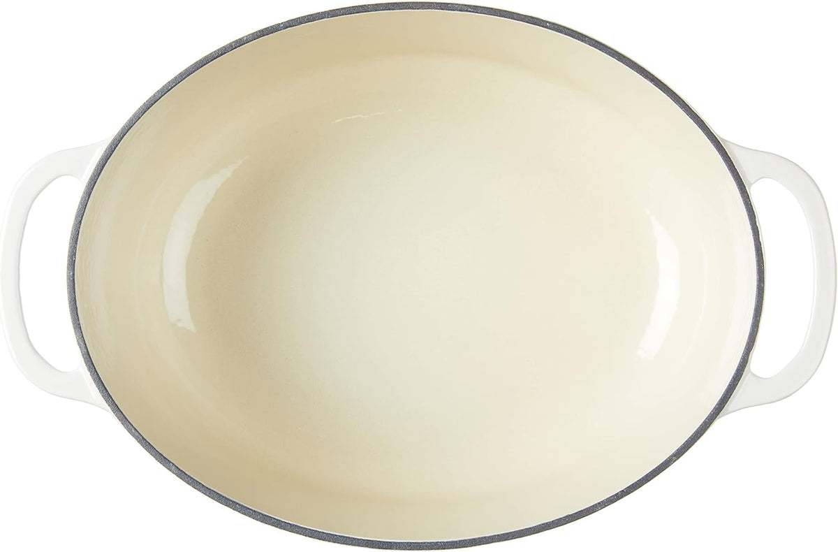Lodge Enameled Cast Iron Oval Dutch Oven with Lid, 7 Quart, Oyster White