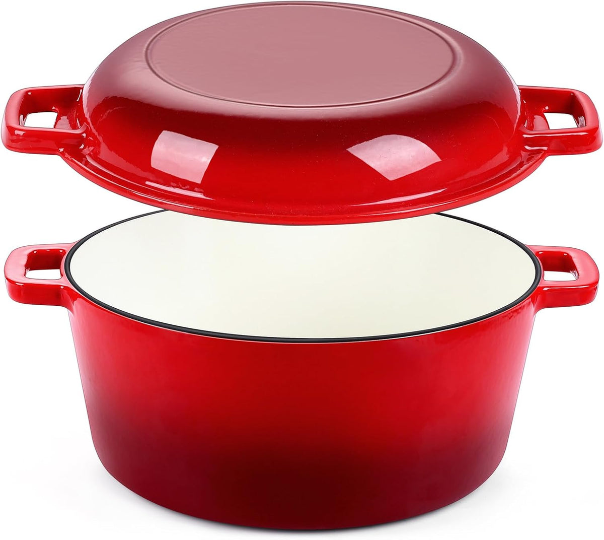 P&P CHEF 2 In 1 Red Dutch Oven Pot with Lid for Bread Baking, 5Qt