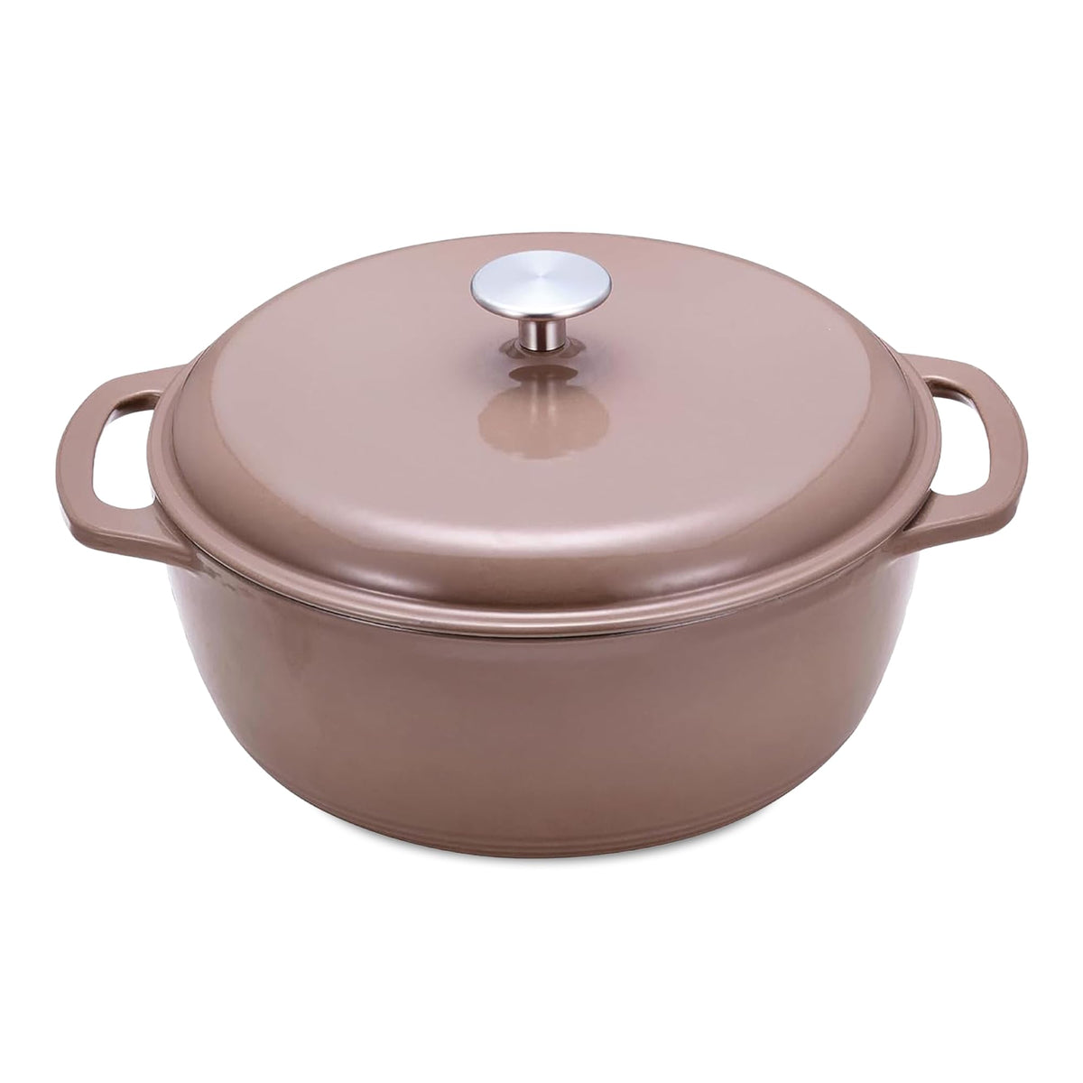 Amazon Basics Enameled Cast Iron Dutch Oven Pot With Lid, 4.3-Quart, Round, Dual Handles, Heavy-Duty, Oven Safe for Stews, Roasting & Baking, Linen Gray