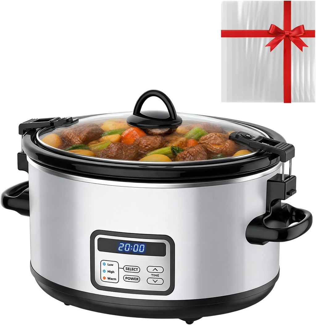 6 Quart Programmable Slow Cooker with Locking Lid, Adjustable Timer