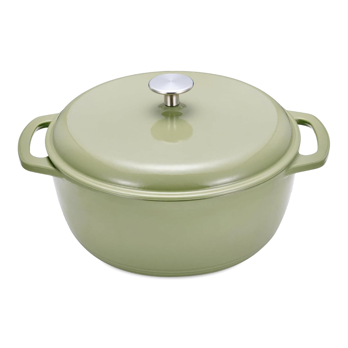 Amazon Basics Enameled Cast Iron Dutch Oven Pot With Lid, 4.3-Quart, Round, Dual Handles, Heavy-Duty, Oven Safe for Stews, Roasting & Baking, Linen Gray