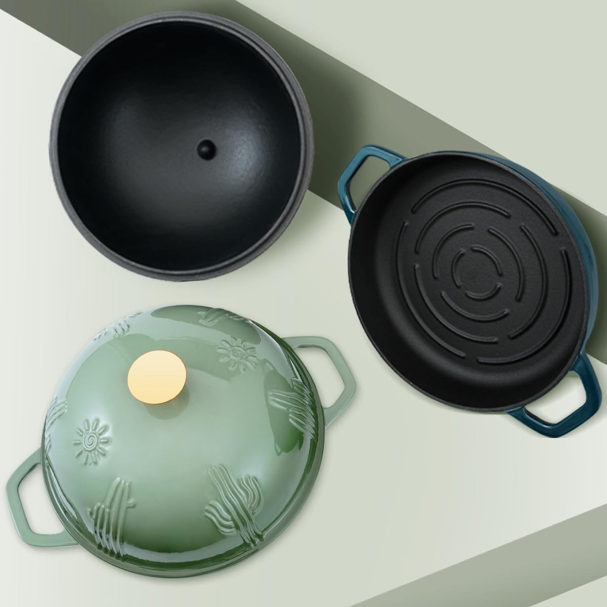 Flavehc Bread Oven Cast Iron Bread Dutch Oven with Cloche Lid for Bread Baking Darkcyan Enameled Cast Iron Bread Oven with Dome Lid for Sourdough, 9.8 Inches