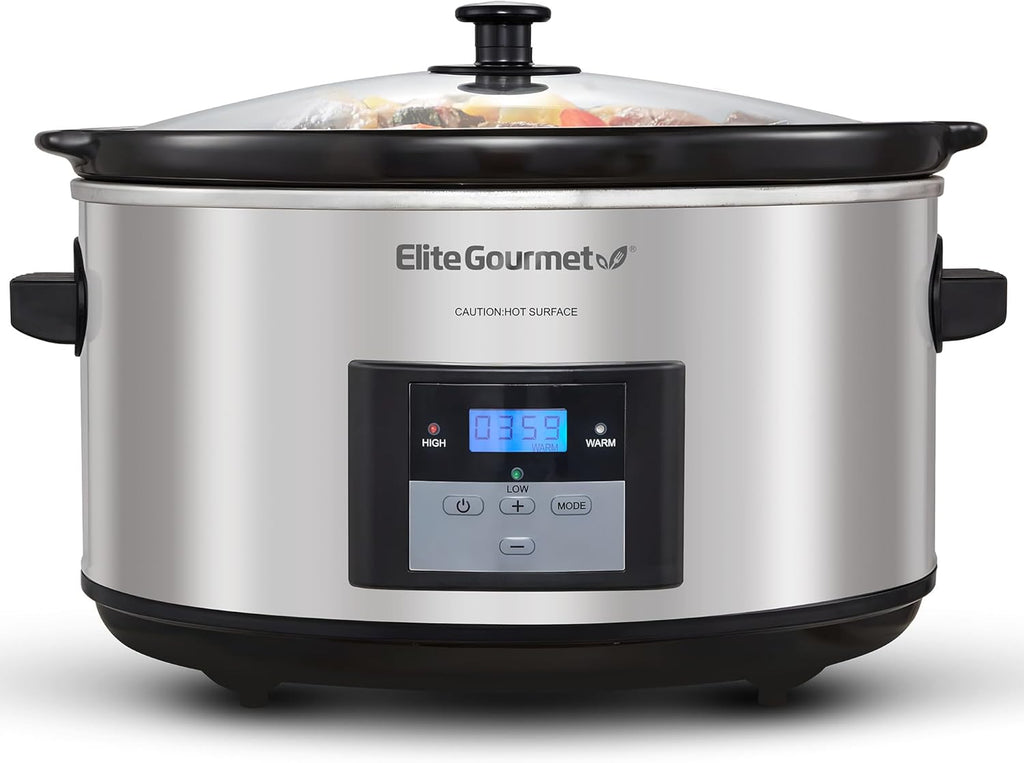 Elite Gourmet MST-900D Digital Slow Cooker, 8.5 Qt, Stainless Steel