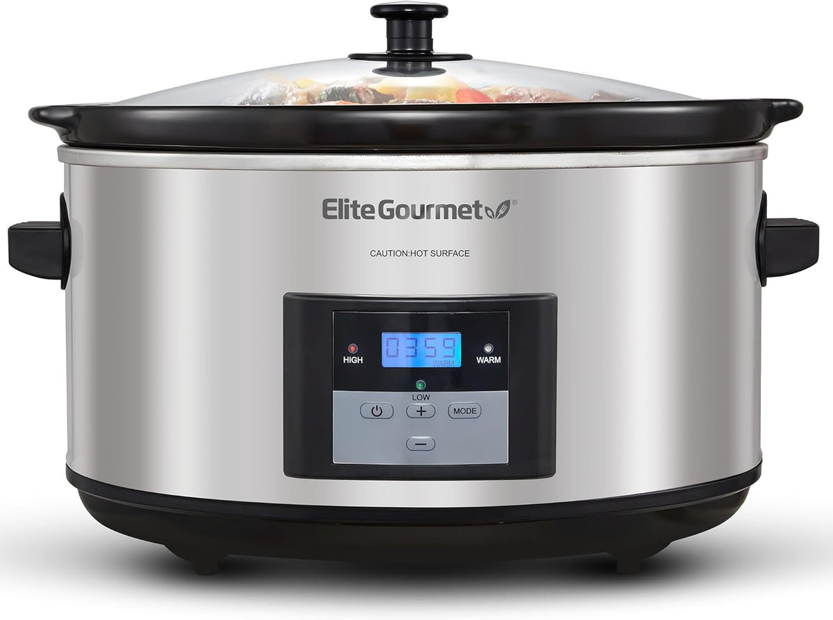 Elite Gourmet MST-900D Digital Slow Cooker, 8.5 Qt, Stainless Steel