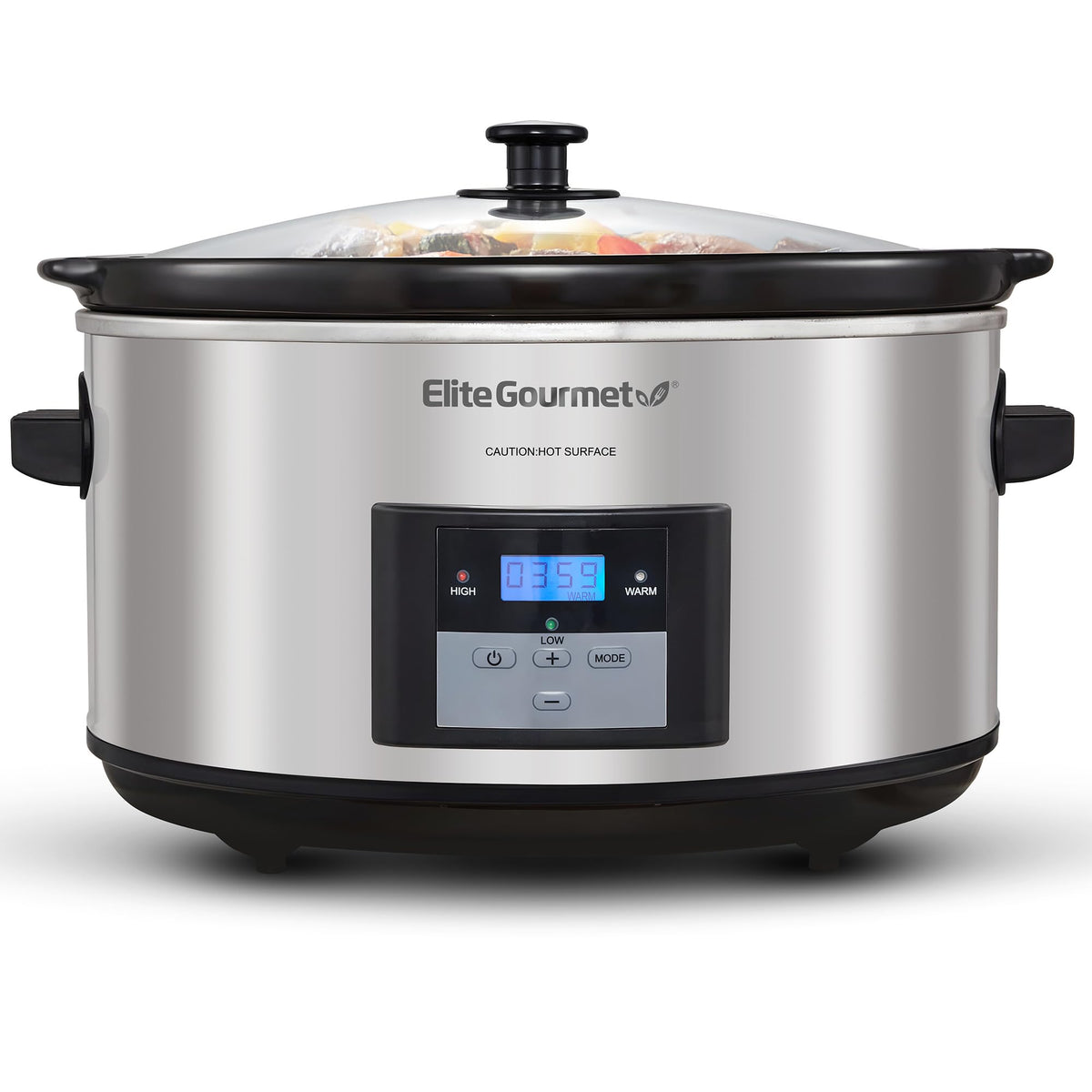 Elite Gourmet MST-900D Digital Slow Cooker, 8.5 Qt, Stainless Steel