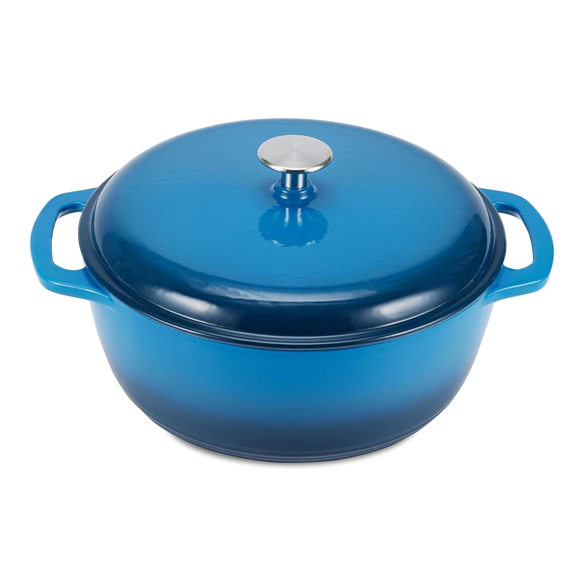 Amazon Basics Enameled Cast Iron Dutch Oven Pot With Lid, 6-Quart, Round, Dual Handles, Heavy-Duty, Oven Safe for Stews, Roasting & Baking, Blue
