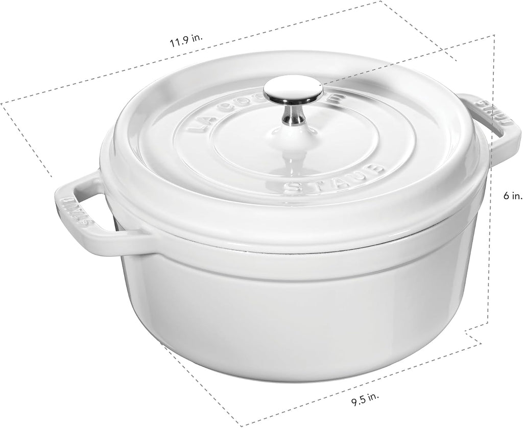 STAUB Cast Iron Dutch Oven 4-qt Round Cocotte, Made in France, Serves 3-4, White