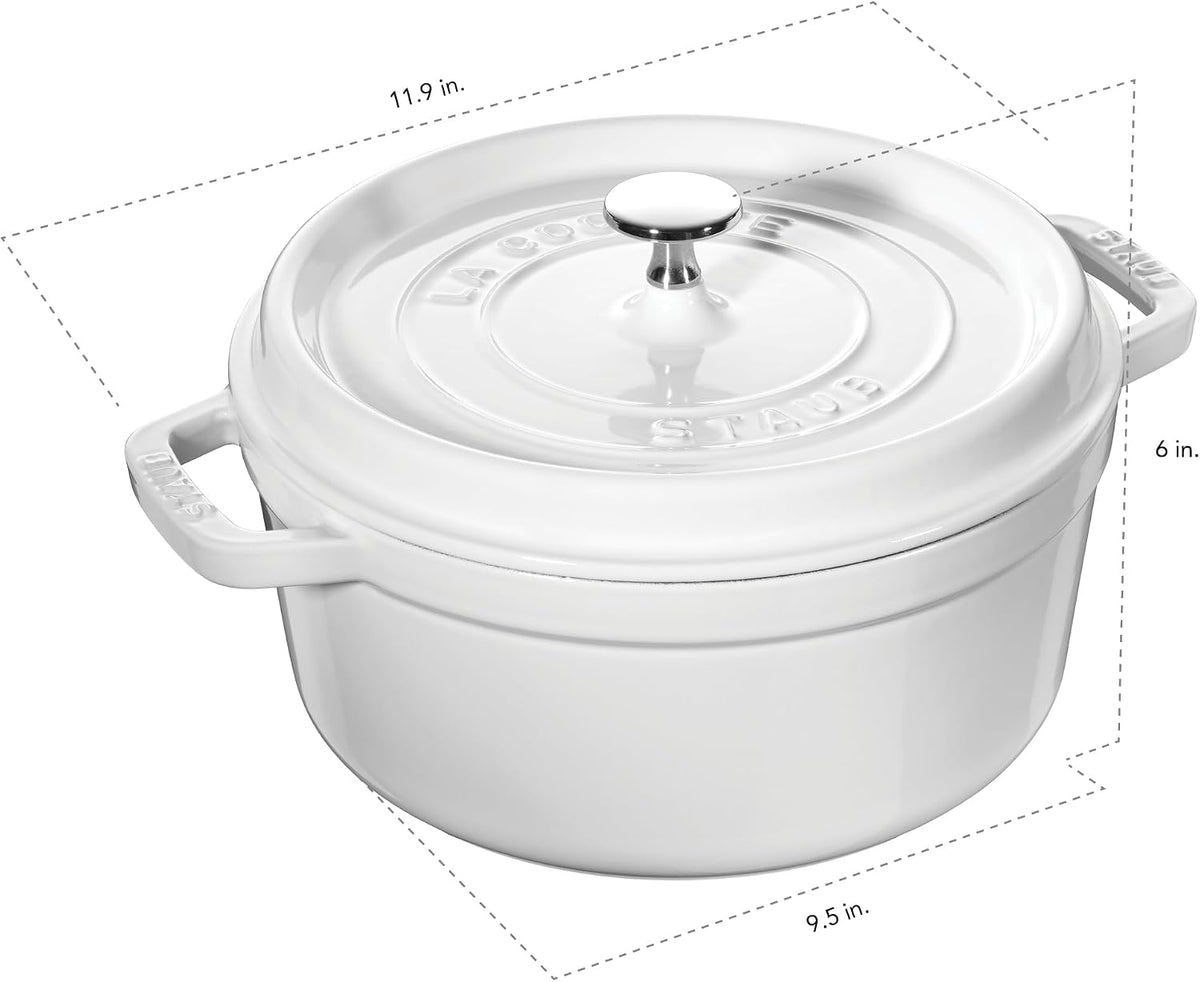 STAUB Cast Iron Dutch Oven 4-qt Round Cocotte, Made in France, Serves 3-4, White