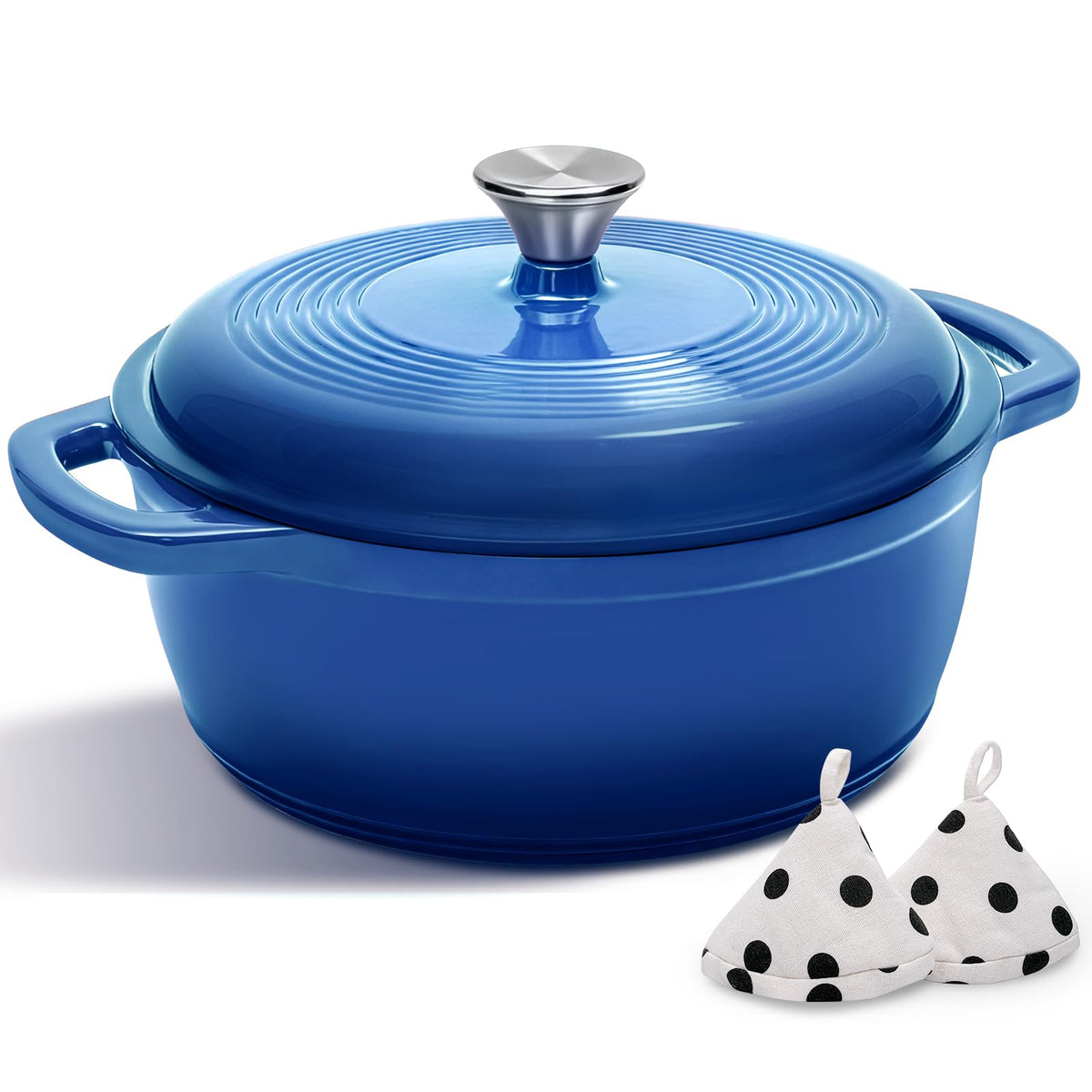 Enameled Cast Iron Dutch Oven Pot With Lid - AIVIKI 5QT Dutch Oven for Bread Baking With Cotton Potholders - Heavy-Duty Cookware for Braising, Stew, Roasting, Oven Safe up to 500°F, Cream White