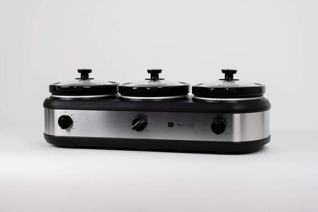 CULINARY CHEF, Triple Slow Cooker, Buffet Server 2.5qt x 3 Pot, Food Warmer – Stainless