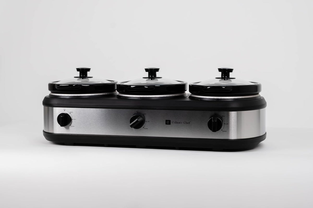 CULINARY CHEF, Triple Slow Cooker, Buffet Server 2.5qt x 3 Pot, Food Warmer – Stainless