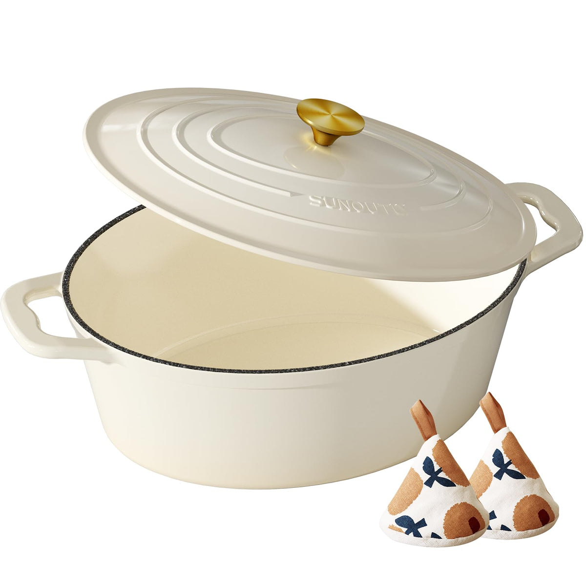 Enameled Cast Iron Dutch Oven, 6QT Pot with Lid, Cream White