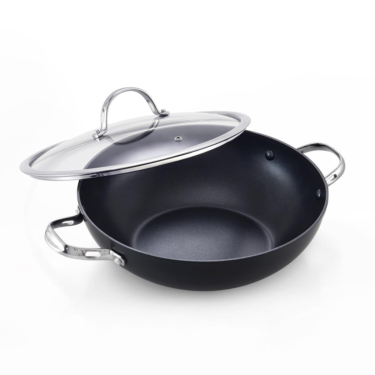 Cooks Standard 11-inch Hard Anodized Nonstick Wok Pan with Lid, Heavy-Gauge