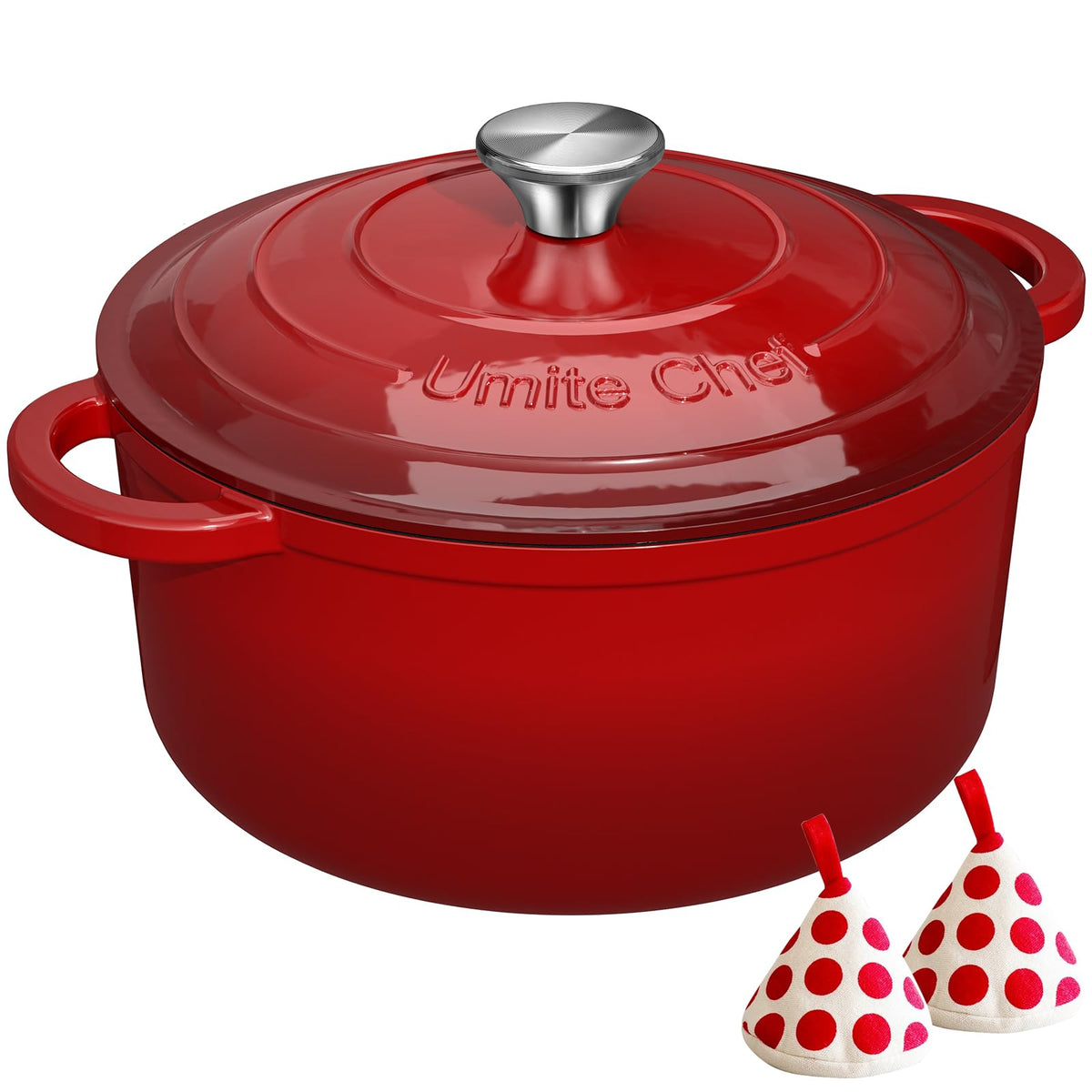 Umite Chef 5QT Enameled Cast Iron Dutch Oven Pot with Lid, Heavy-Duty Cookware for Bread Baking, Braising, Stews, Roasting, Wedding Registry Ideas & Gifts (Pink)