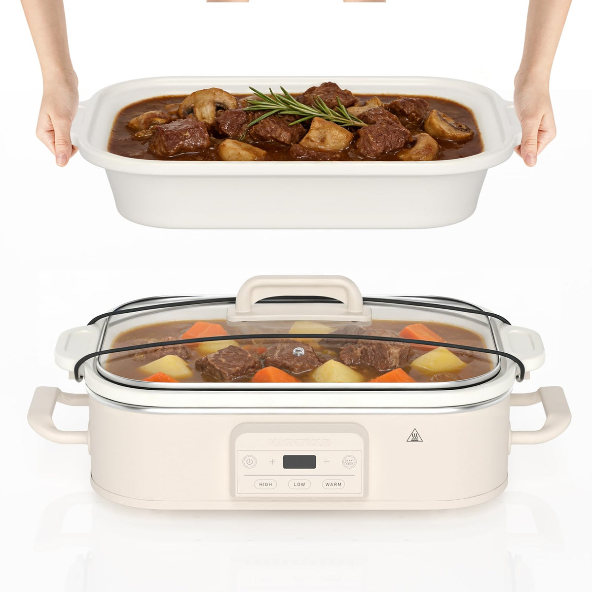 4 Quart Casserole Programmable Slow Cooker with Ceramic Baking Dish - Perfect Kitchen Small Appliance for Family Dinners, Oven Safe and Durable Bakeware for Lasagna, Roasts, Black