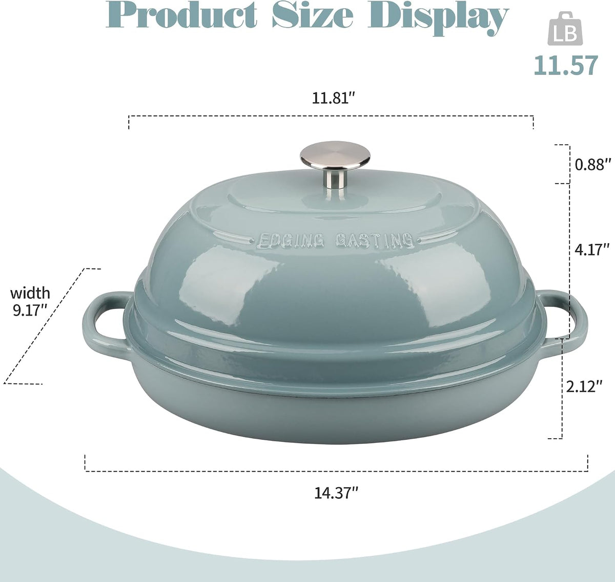 EDGING CASTING Enameled Oval Cast Iron Dutch Oven Pot with Lid, Bread Dutch Oven for Sourdough Bread Baking, Dutch Oven Bread, Bread Oven, 6QT, Seasalt