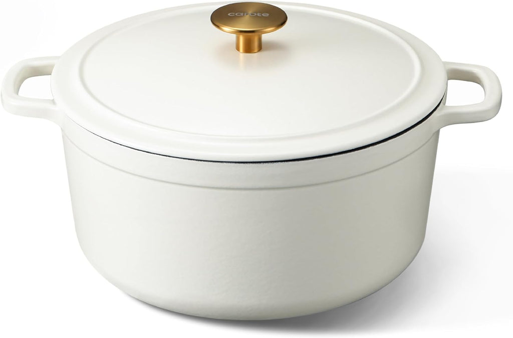 CAROTE 5QT Cream White Enameled Cast Iron Dutch Oven Pot with Lid