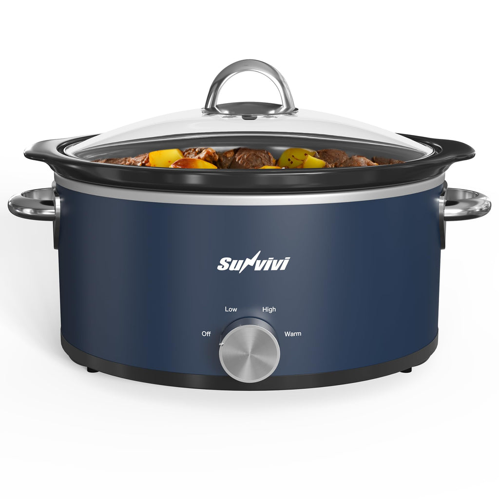 Sunvivi 4QT Slow Cooker, Programmable Pot with Locking Lid, Removable Ceramic Pot, 3 Heating Settings & Time Control,Dishwasher-safe Lid, Grey