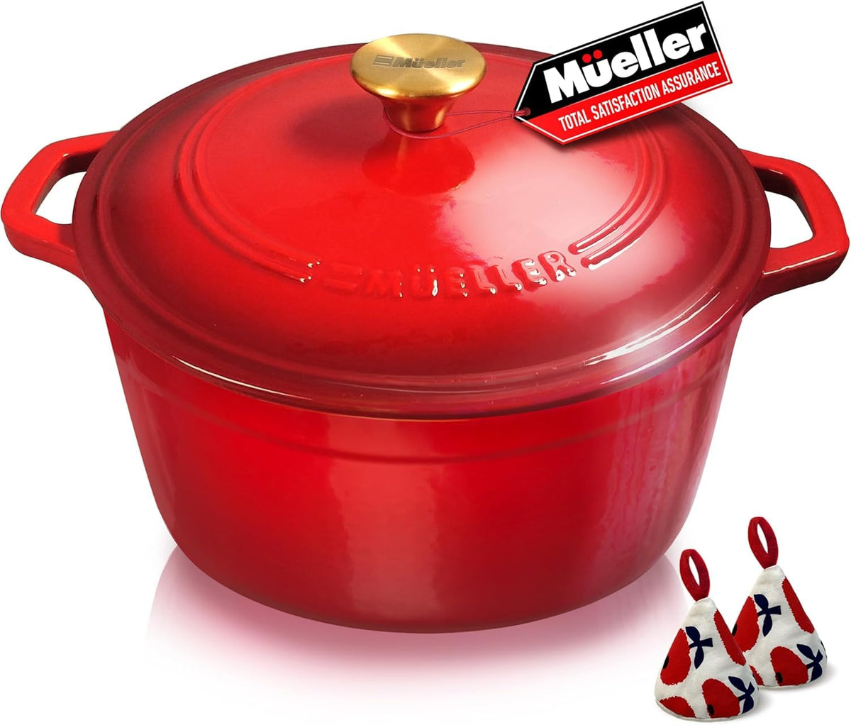 Mueller DuraCast 6 Quart Enameled Cast Iron Dutch Oven Pot with Lid