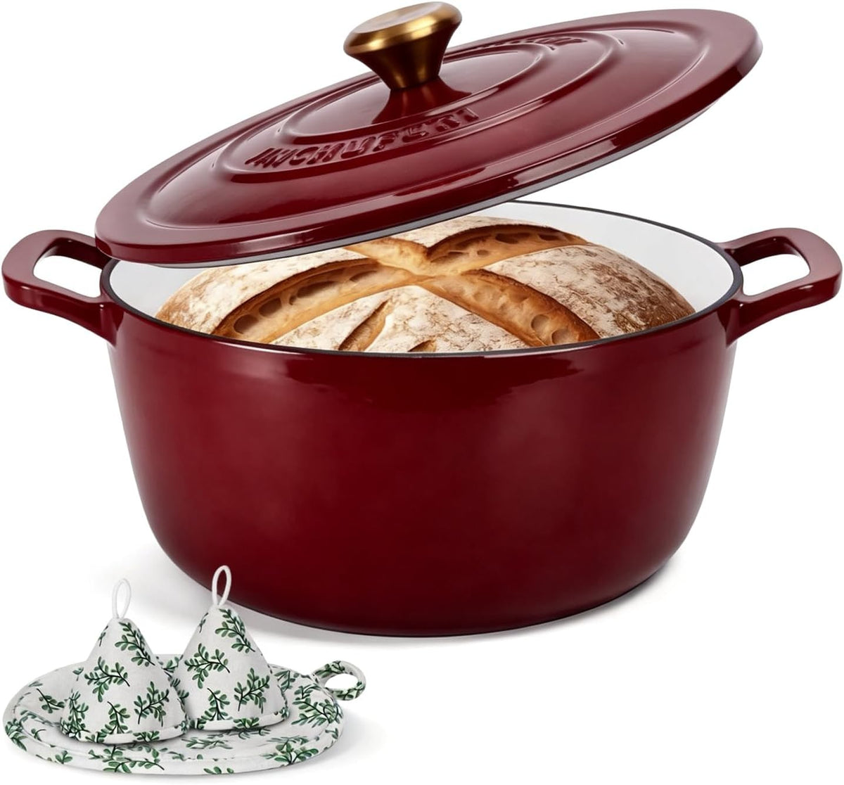 Enameled Cast Iron Dutch Oven 5 Qt with Lid, Red
