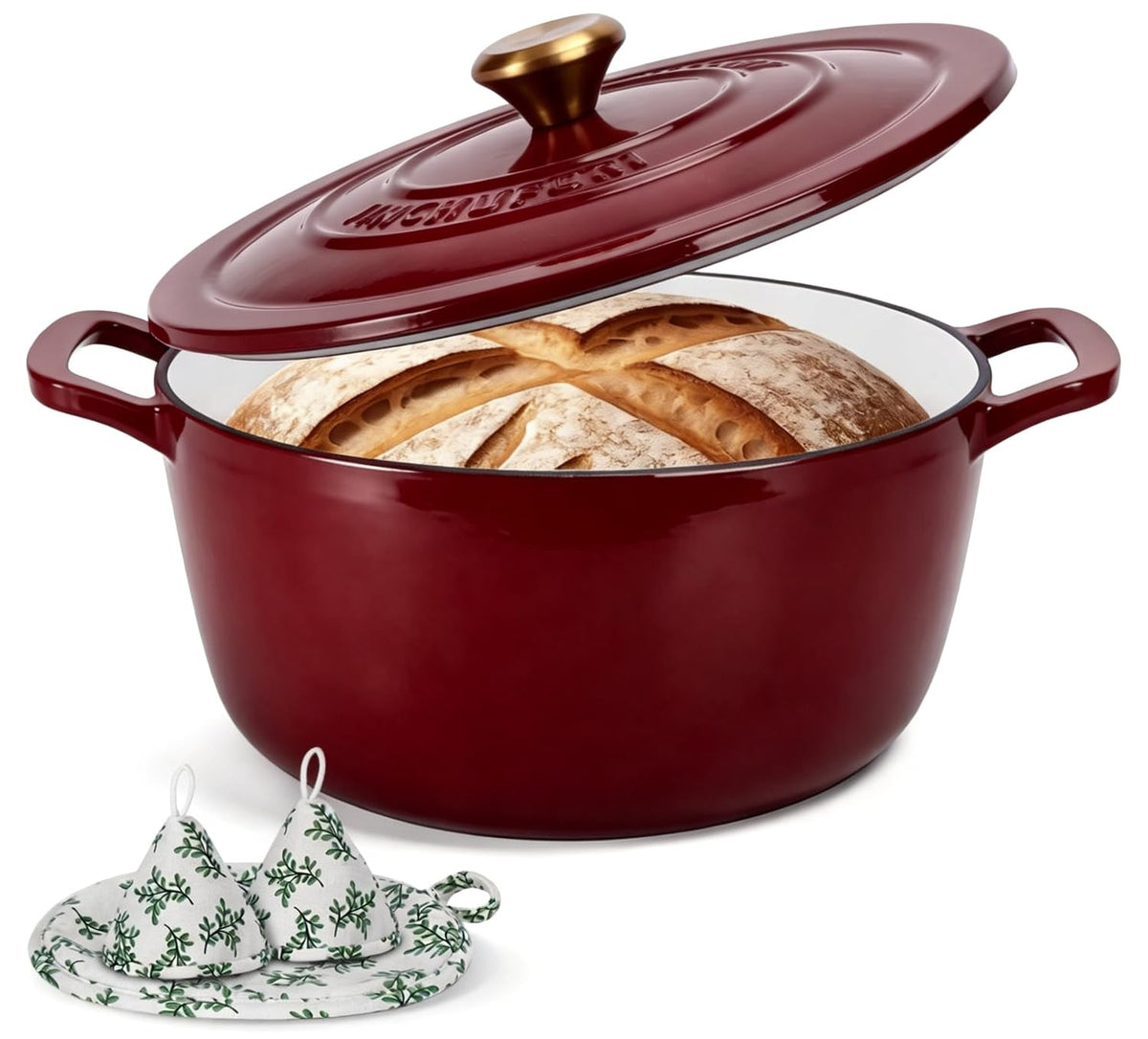 Enameled Cast Iron Dutch Oven 5 Qt with Lid, Red