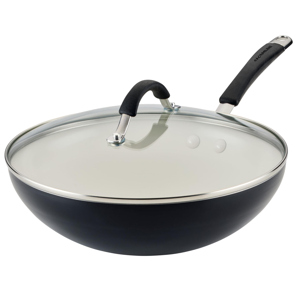 Rachael Ray Cucina Ceramic Nonstick Stir Fry Pan and Lid, 11 Inch Non Stick Wok Pan, Dishwasher Safe - Marine Blue