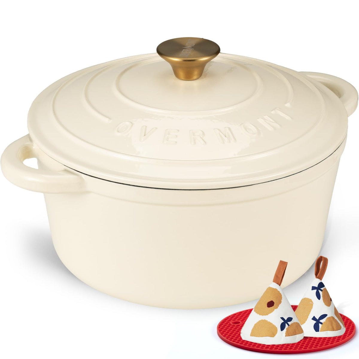 Overmont Enameled Cast Iron Dutch Oven - 7QT Pot with Lid Cookbook & Cotton Potholders - Heavy-Duty Cookware for Braising, Stews, Roasting, Bread Baking GooseYellow