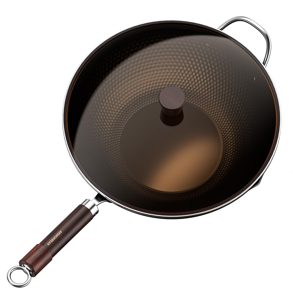 Carbon Steel Wok with Lid, Pre-Seasoned Flat Bottom Wok Pan, 11.8 Inch