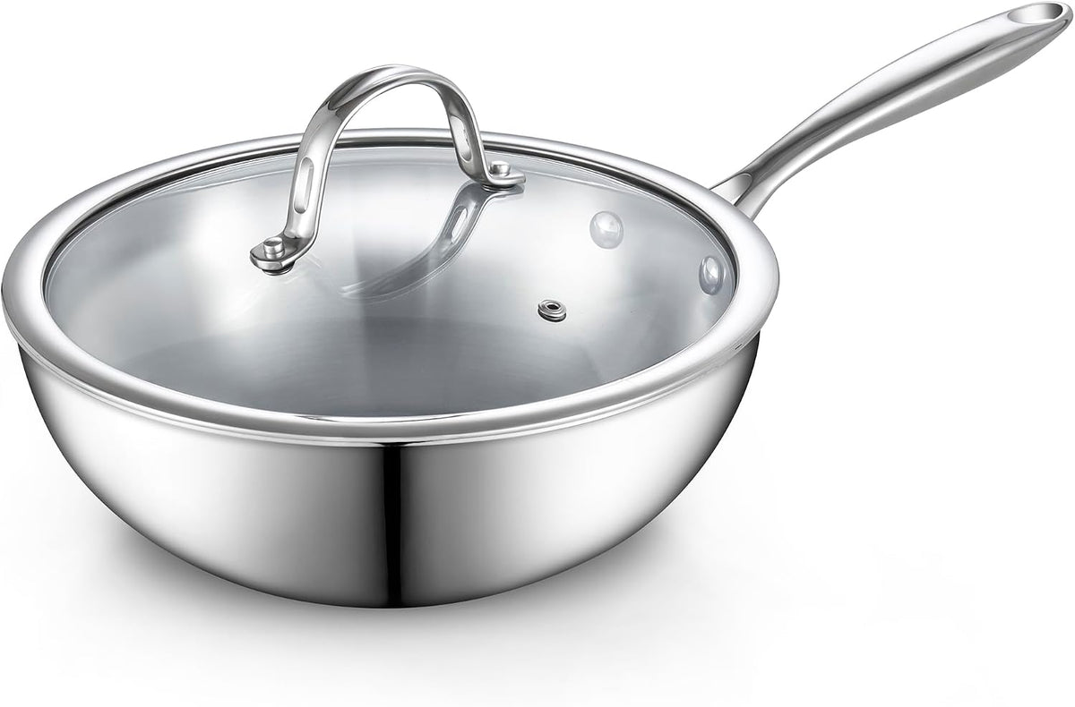 Cooks Standard 10.5" Multi-Ply Clad Stainless Steel Stir Fry Pan with Lid