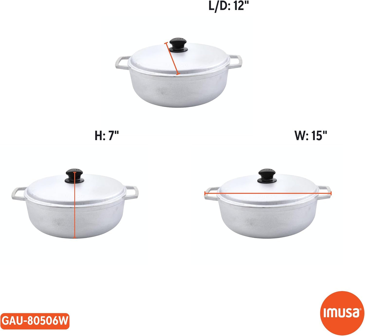 IMUSA 7.5 Quart Traditional Natural Made in Colombia Caldero with Lid for Cooking and Serving,Silver