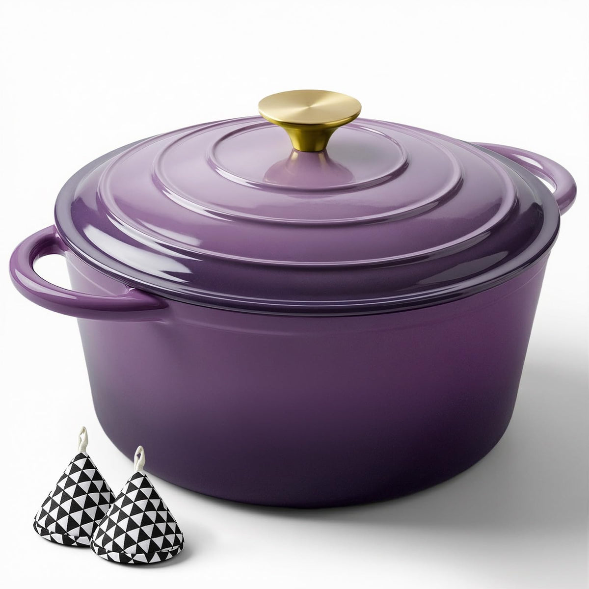 Miereirl 6 Quart Enameled Dutch Oven Pot with Lid, Cast Iron Dutch Oven with Dual Handles for Bread Baking, Cooking, Non-stick Enamel Coated Cookware, Fig