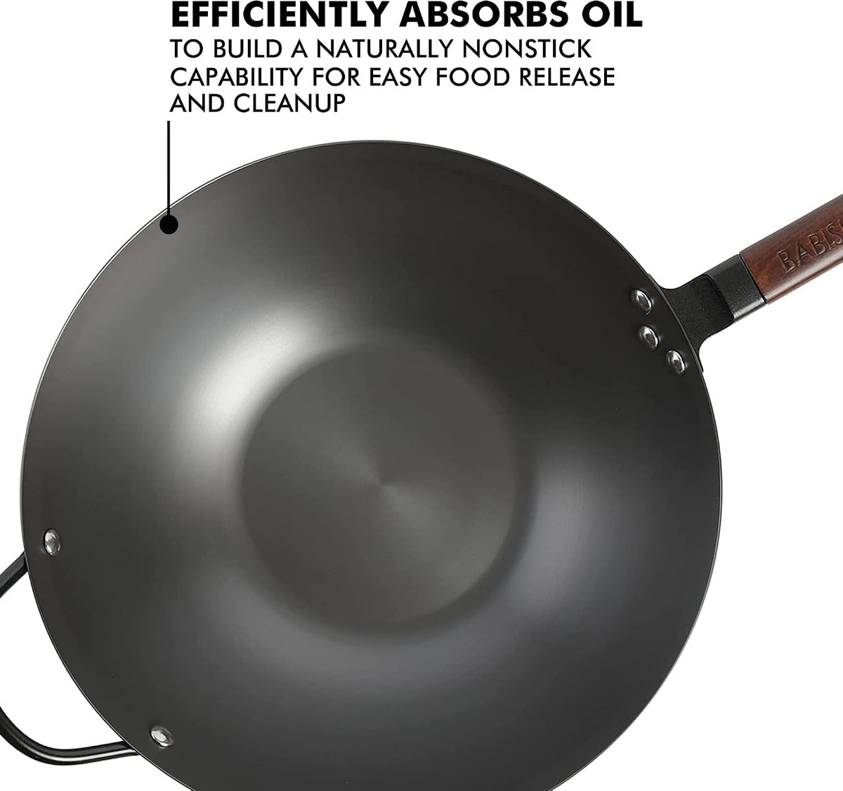 Babish 14 Inch Carbon Steel Wok Pan, Flat Bottom Stir Fry Pan, Induction