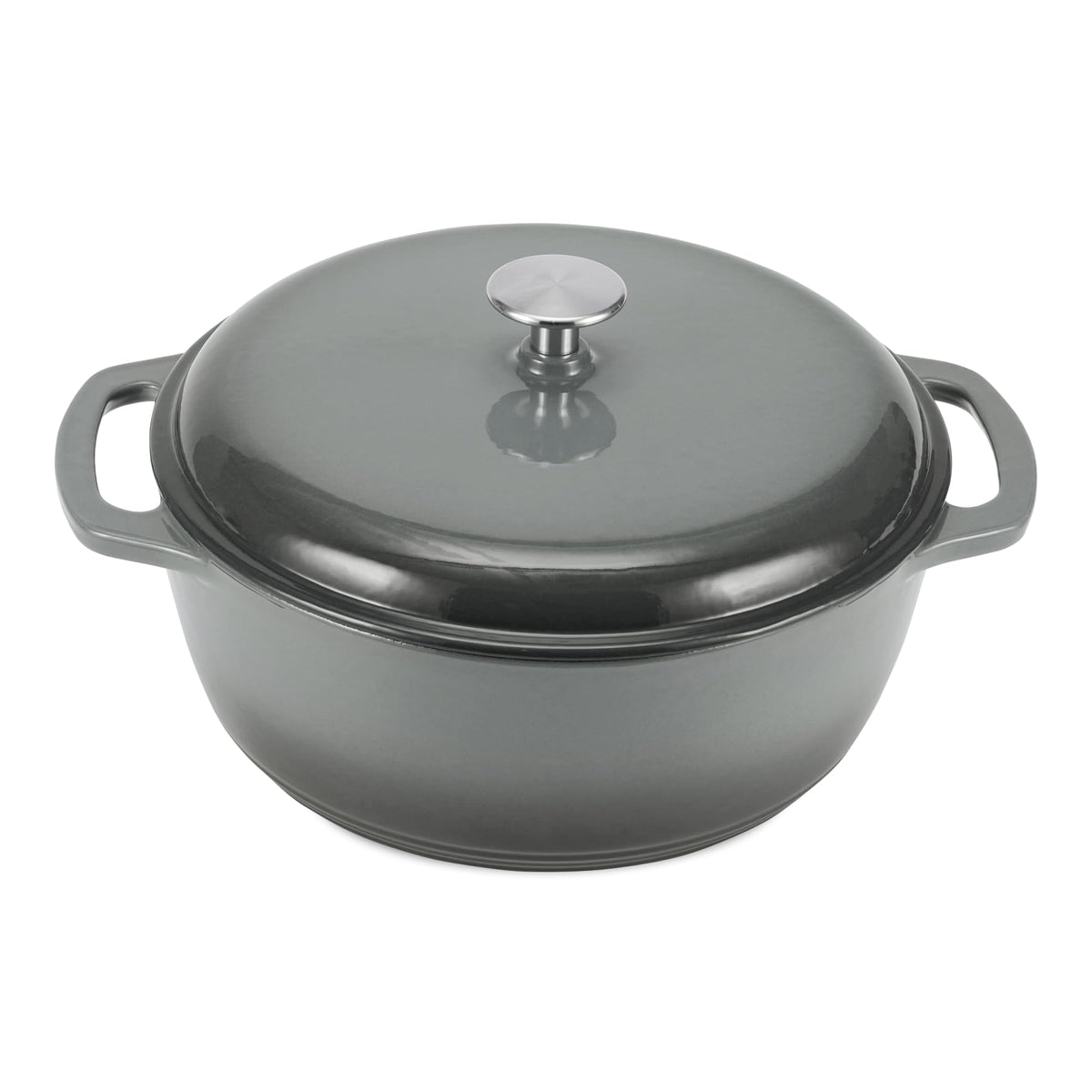 Amazon Basics Enameled Cast Iron Dutch Oven Pot With Lid, 6-Quart, Round, Dual Handles, Heavy-Duty, Oven Safe for Stews, Roasting & Baking, Blue