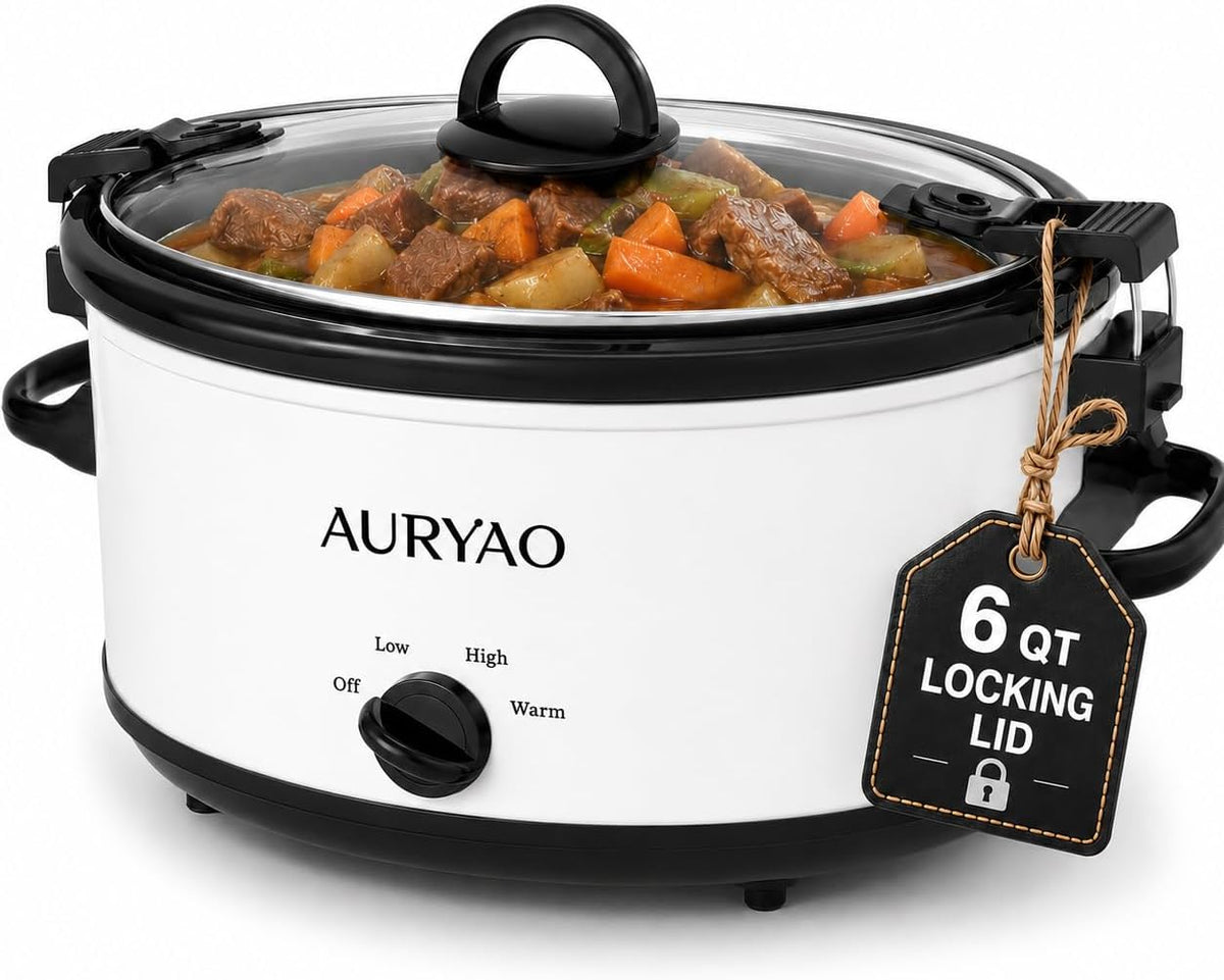 6 Quart Slow Cooker with Locking Lid, Removable Stoneware & 5 Liners