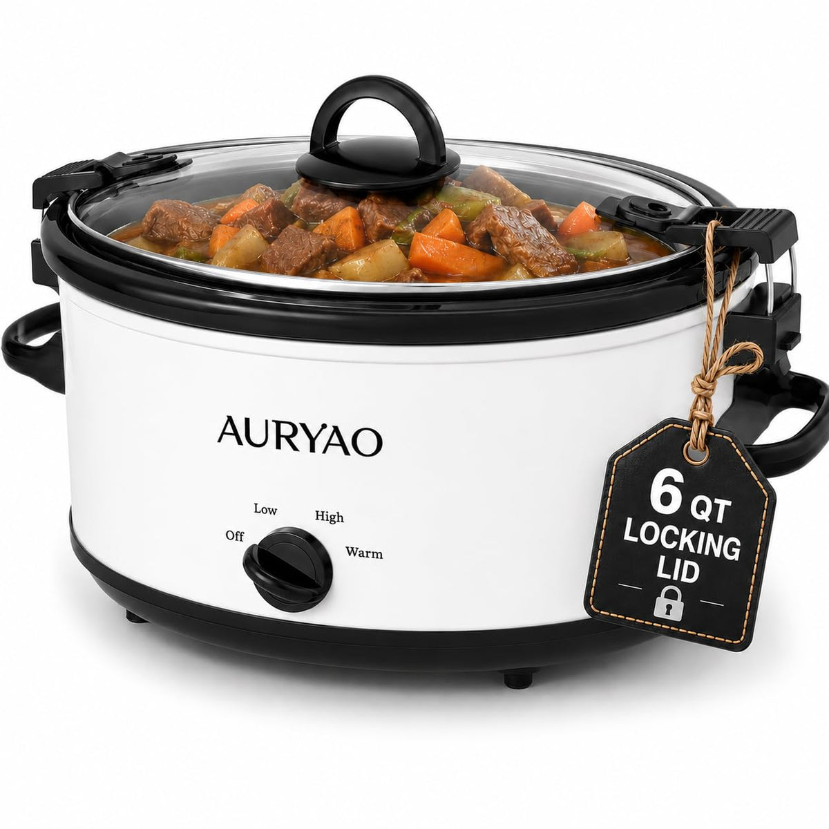 6 Quart Slow Cooker with Locking Lid, Removable Stoneware & 5 Liners