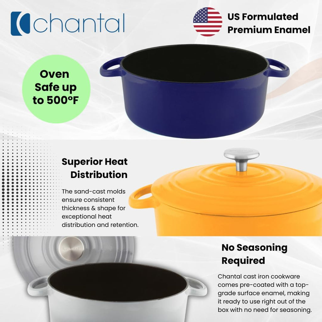 Chantal Cast Iron Dutch Oven, 7 qt, US Formulated Premium Enamel, Cobalt Blue