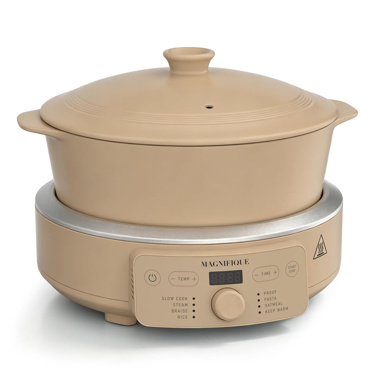 MAGNIFIQUE Slow Cooker, 4.5 Quart 8-in-1 Clay Pot Multi-Cooker, Non-Toxic Slow Cooker for Rice, Pasta, Steam & Proof, Nonstick, Oven Safe Pot to 500°F, Oatmeal