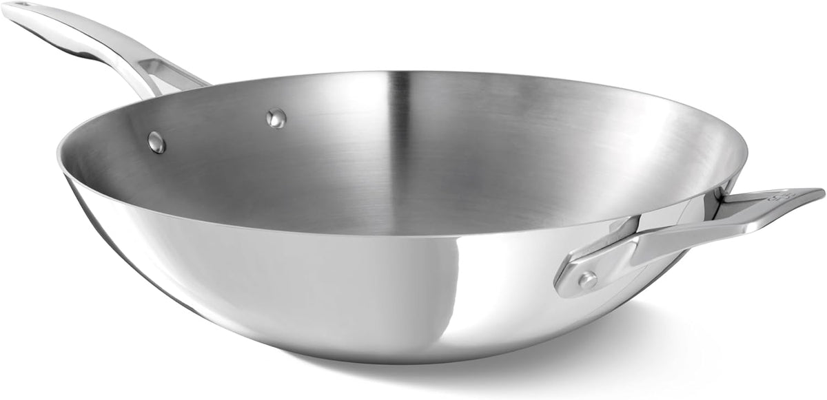 Calphalon Premier Polished 5-Ply Stainless Steel Cookware w/Turbo Heat Tech 13" Wok, Induction, Oven Safe 500F, PFOA Free, Polished Stainless Silver