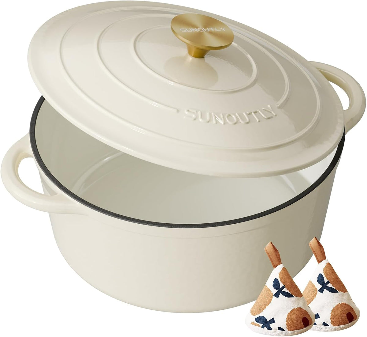 Enameled Cast Iron Dutch Oven, 6QT Pot with Lid, Cream White