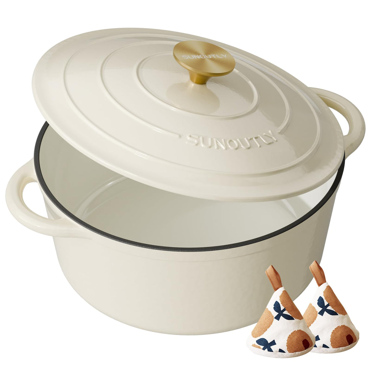 Enameled Cast Iron Dutch Oven, 6QT Pot with Lid, Cream White