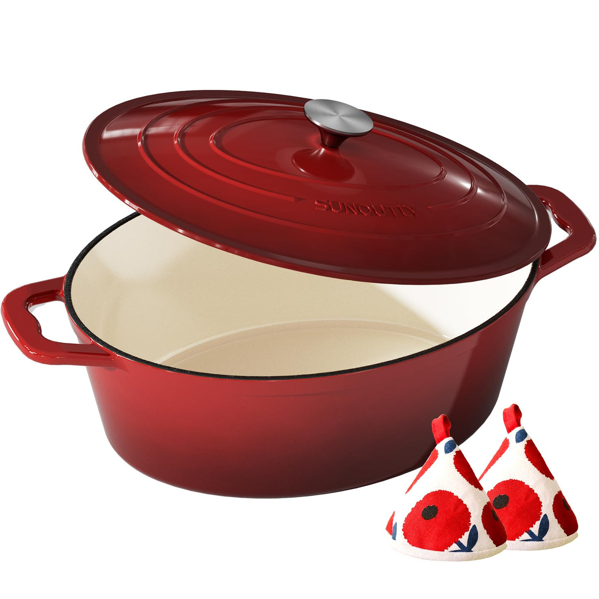 Enameled Cast Iron Dutch Oven, 9.3QT Pot with Lid, Bottle Green