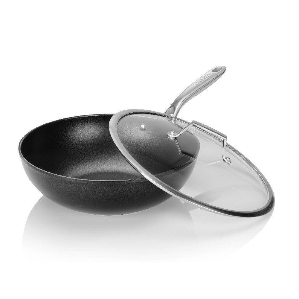 TECHEF - Onyx Collection, 12-Inch Nonstick Flat Bottom Wok/Stir-Fry Pan - PFOA Free, Dishwasher and Oven Safe, Made in Korea