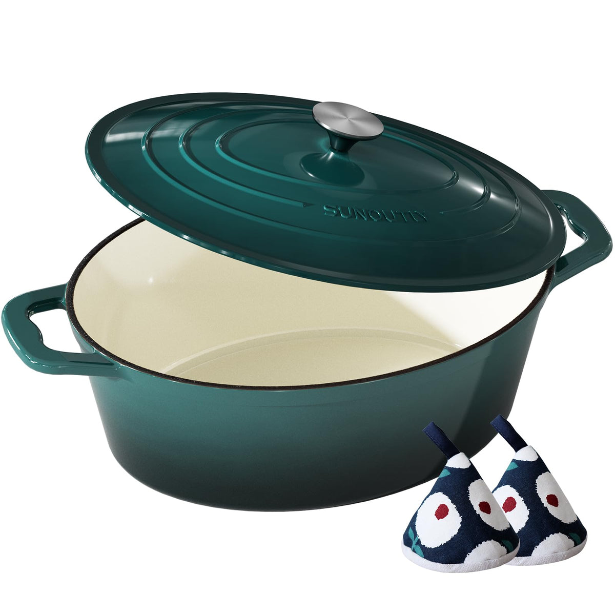 Enameled Cast Iron Dutch Oven, 9.3QT Pot with Lid, Bottle Green