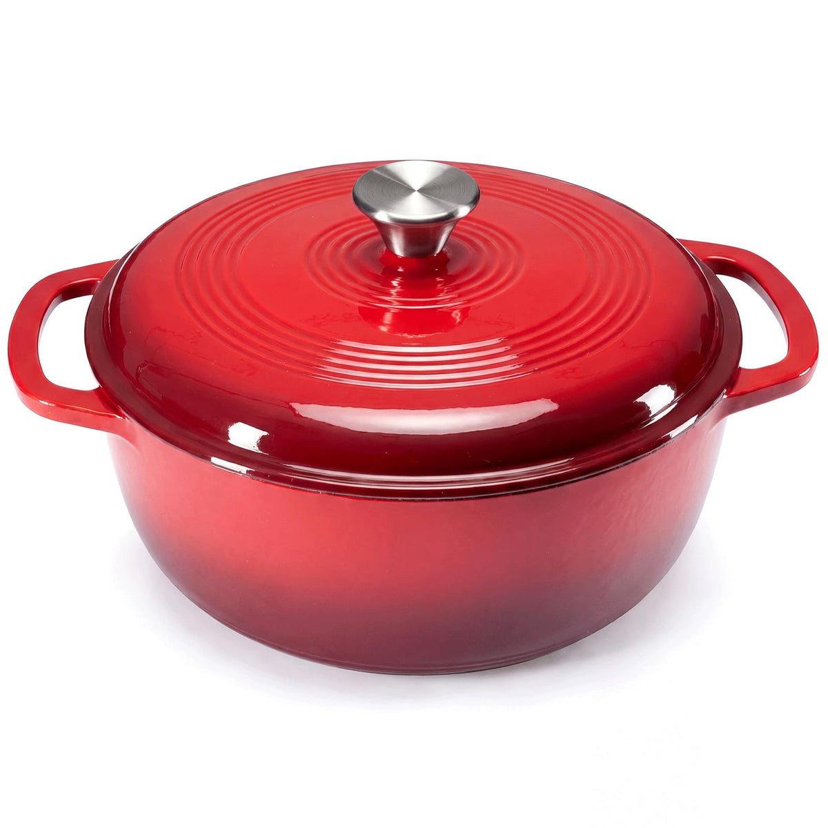 DUMOS Enamel Cast Iron Dutch Oven, 6 Quart Pot with Lid, Gradient Blue