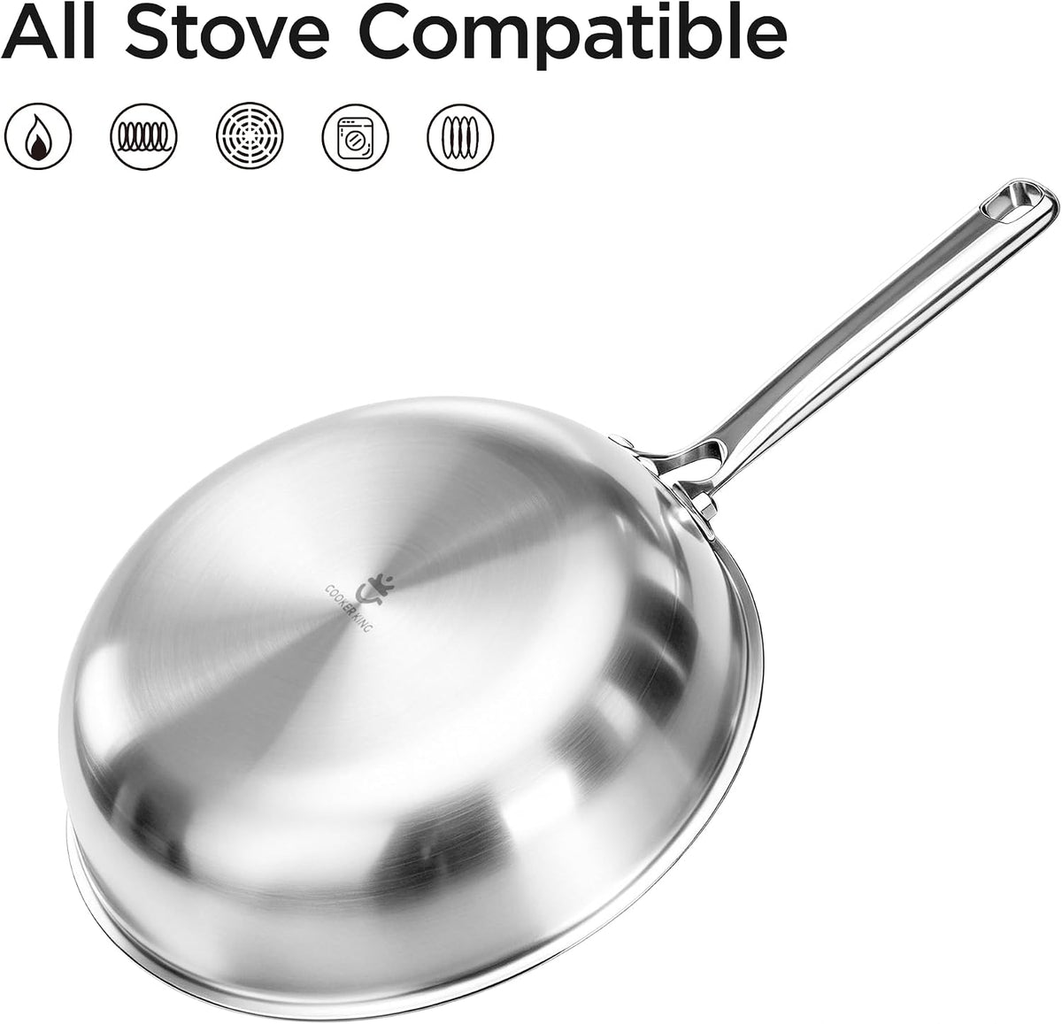 COOKER KING 10" Wok Pan with Lid, Stainless Steel Deep Skillet for Stir-Fry